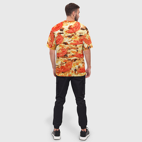 Мужская футболка оверсайз Пицца с грибами и томатом - текстура / 3D-принт – фото 4