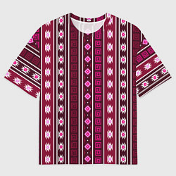 Мужская футболка оверсайз Темно-розовый вертикальный этнический узор