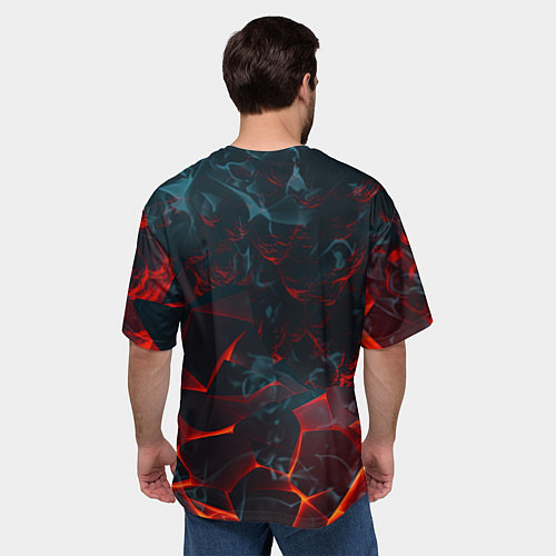 Мужская футболка оверсайз Темная абстракция с разломом красных плит / 3D-принт – фото 4