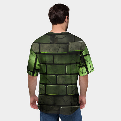 Мужская футболка оверсайз Зеленые неоновые кирпичи / 3D-принт – фото 4