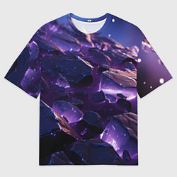 Мужская футболка оверсайз Фиолетовые неоновые камни со светом