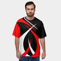 Футболка оверсайз мужская Красные и белые линии, цвет: 3D-принт — фото 2