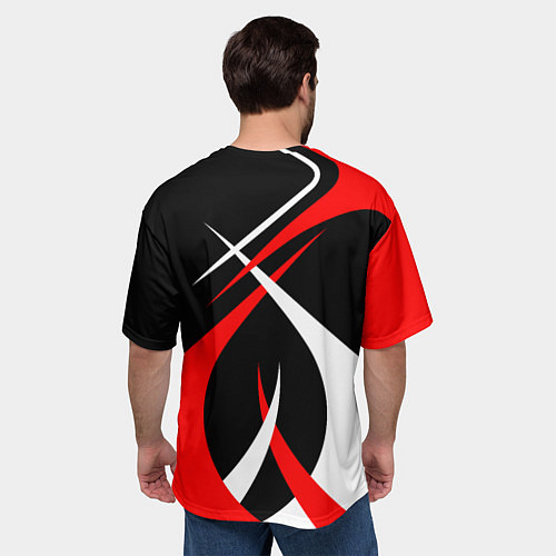 Мужская футболка оверсайз Красные и белые линии / 3D-принт – фото 4