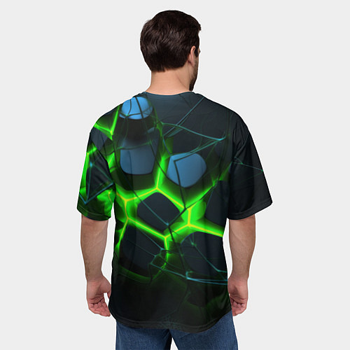 Мужская футболка оверсайз Зеленый неон и разлом плит / 3D-принт – фото 4