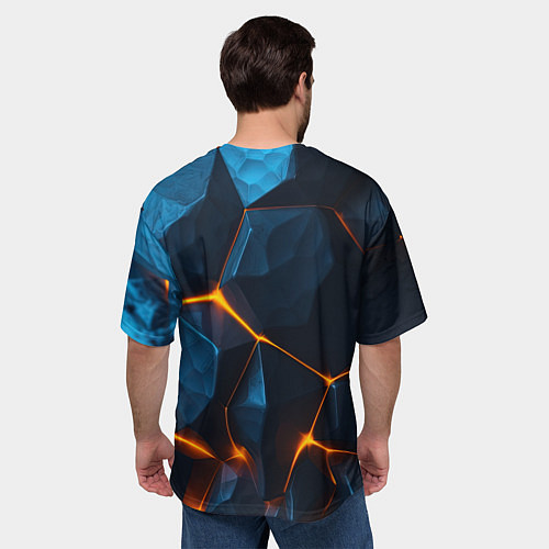 Мужская футболка оверсайз Разлом плит с оранжевым свечением / 3D-принт – фото 4