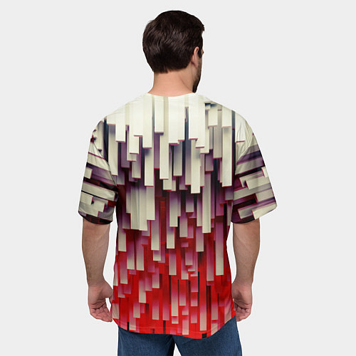 Мужская футболка оверсайз Блоки-сталактиты с красной подсветкой / 3D-принт – фото 4