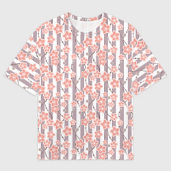 Футболка оверсайз мужская Коралловые цветы на полосатом фоне, цвет: 3D-принт