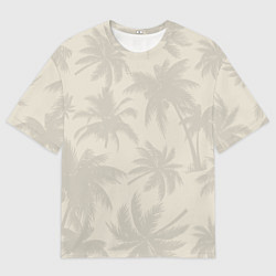 Футболка оверсайз мужская Бежевые пальмы паттерн, цвет: 3D-принт