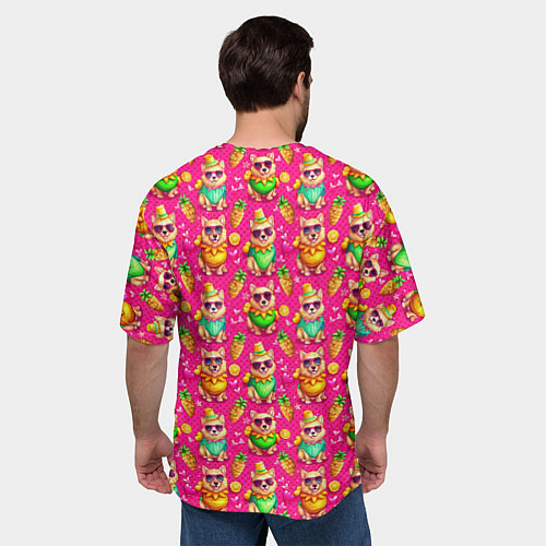 Мужская футболка оверсайз Щенята и летний вайб паттерн / 3D-принт – фото 4