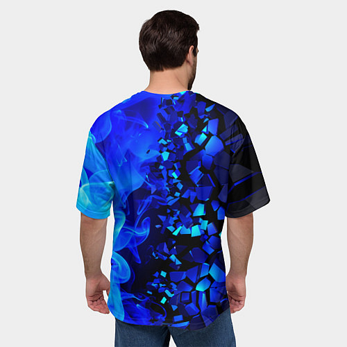 Мужская футболка оверсайз Осколки плиток и синий огонь / 3D-принт – фото 4