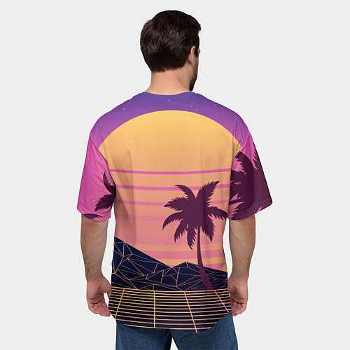 Мужская футболка оверсайз Vaporwave геометрические горы и силуэты пальм / 3D-принт – фото 4