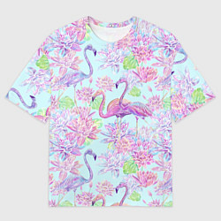 Футболка оверсайз мужская Фламинго и кувшинки батик, цвет: 3D-принт
