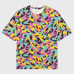 Футболка оверсайз мужская Пиксельный камуфляжный паттерн в неоновых цветах, цвет: 3D-принт