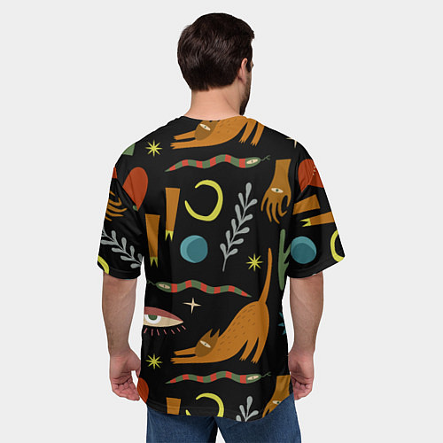 Мужская футболка оверсайз Мистический лес с одноглазым котом / 3D-принт – фото 4