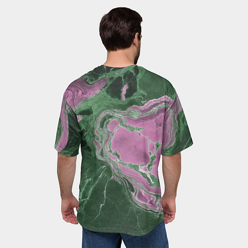 Мужская футболка оверсайз Мрамор темно-зеленый с розовым / 3D-принт – фото 4