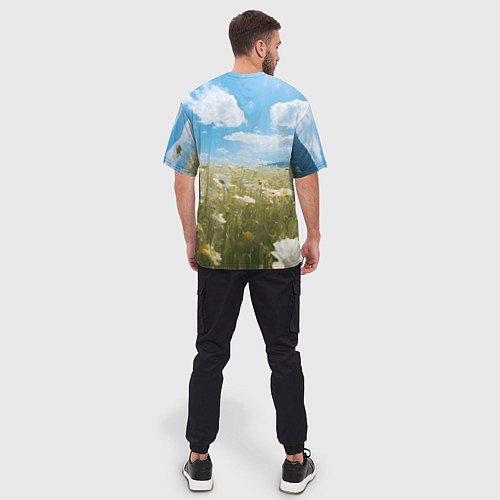 Мужская футболка оверсайз Ромашковое поле / 3D-принт – фото 4