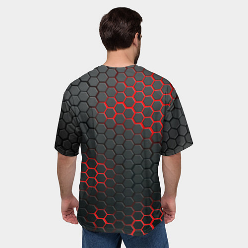 Мужская футболка оверсайз Герб РФ соты броня / 3D-принт – фото 4