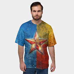 Футболка оверсайз мужская Звезда на синем желтом красном фоне, цвет: 3D-принт — фото 2