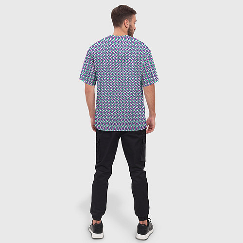Мужская футболка оверсайз Волнистые полосы текстурированный сиренево-бирюзов / 3D-принт – фото 4