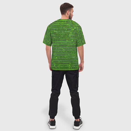 Мужская футболка оверсайз Чёрно-салатовый полосатый / 3D-принт – фото 4