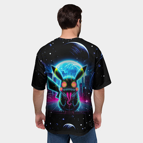 Мужская футболка оверсайз Пикачу в космосе - ужас / 3D-принт – фото 4