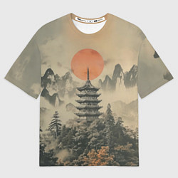 Футболка оверсайз мужская Японская башня, цвет: 3D-принт