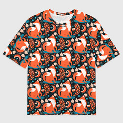 Футболка оверсайз мужская Разноцветный орнамент лисы паттерном, цвет: 3D-принт