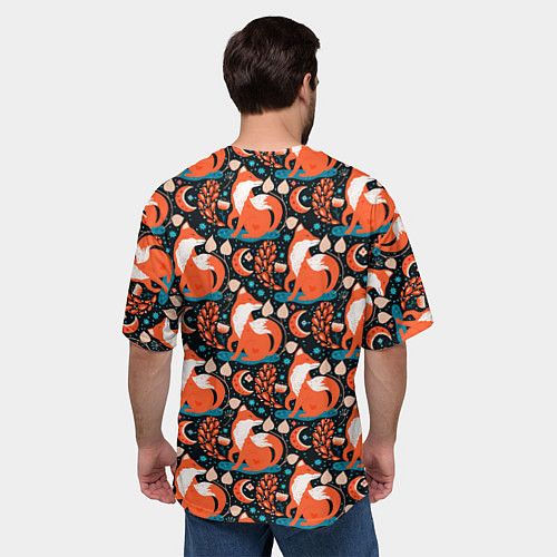 Мужская футболка оверсайз Разноцветный орнамент лисы паттерном / 3D-принт – фото 4