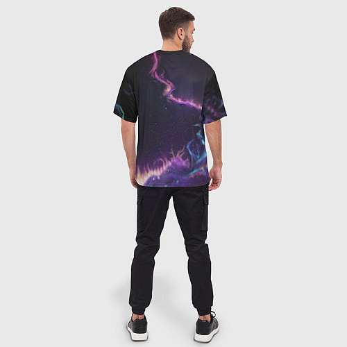 Мужская футболка оверсайз Неоновый сиреневый дракон на черном фоне / 3D-принт – фото 4