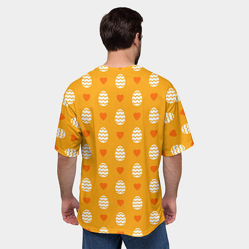 Мужская футболка оверсайз Оранжевый паттерн с яйцами и сердечками / 3D-принт – фото 4