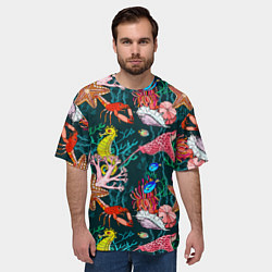 Футболка оверсайз мужская Морская жизнь под водой - паттерн с звёздами и кон, цвет: 3D-принт — фото 2