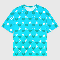 Футболка оверсайз мужская Сюрикены и сердечки: голубой, цвет: 3D-принт