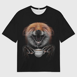 Футболка оверсайз мужская Лис с чашечкой кофе, цвет: 3D-принт