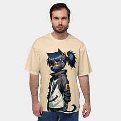 Футболка оверсайз мужская Прикольная чёрная кошечка - нейросеть, цвет: 3D-принт — фото 2