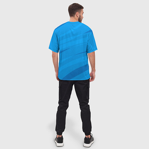 Мужская футболка оверсайз Насыщенный голубой полосами / 3D-принт – фото 4