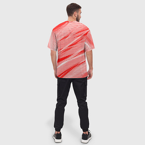 Мужская футболка оверсайз Полосатый красно-белый / 3D-принт – фото 4