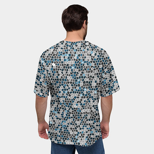 Мужская футболка оверсайз Паттерн мозаика серый с голубым / 3D-принт – фото 4