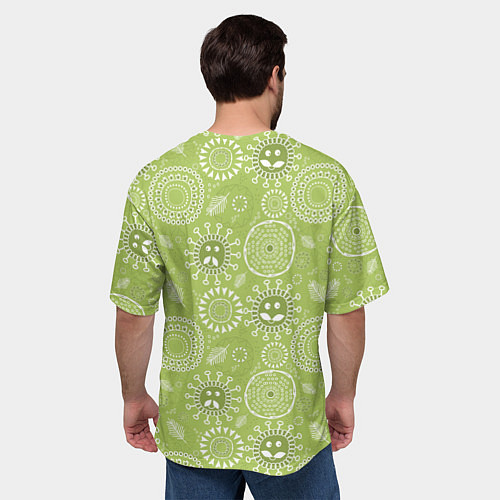 Мужская футболка оверсайз Зеленый цветочный - паттерн смайлики / 3D-принт – фото 4