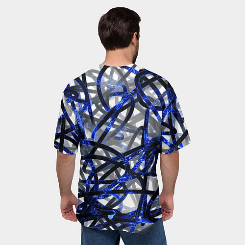 Мужская футболка оверсайз Синие энергетические кабели / 3D-принт – фото 4