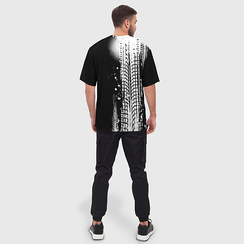 Мужская футболка оверсайз Шкода - следы от шин / 3D-принт – фото 4