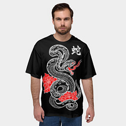Футболка оверсайз мужская Черная змея - китайский иероглиф, цвет: 3D-принт — фото 2