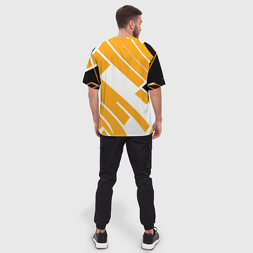 Мужская футболка оверсайз Жёлтые широкие линии на белом фоне / 3D-принт – фото 4