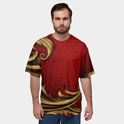 Футболка оверсайз мужская Классический золотой узор на красном бархате, цвет: 3D-принт — фото 2