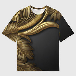 Мужская футболка оверсайз Золотые объемные листья на черном