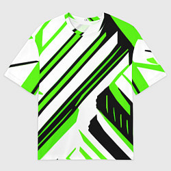 Футболка оверсайз мужская Чёрно-зелёные полосы на белом фоне, цвет: 3D-принт