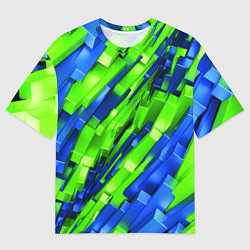 Мужская футболка оверсайз Сине-зеленые наклонные блоки