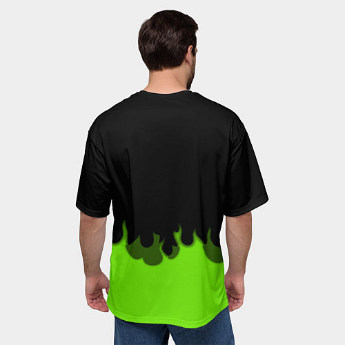 Мужская футболка оверсайз Xbox green fire / 3D-принт – фото 4