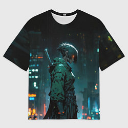 Футболка оверсайз мужская Девушка-самурай по дождем, цвет: 3D-принт