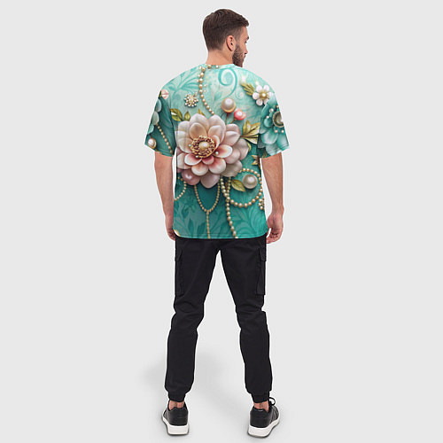Мужская футболка оверсайз Объемные цветы и жемчуг / 3D-принт – фото 4