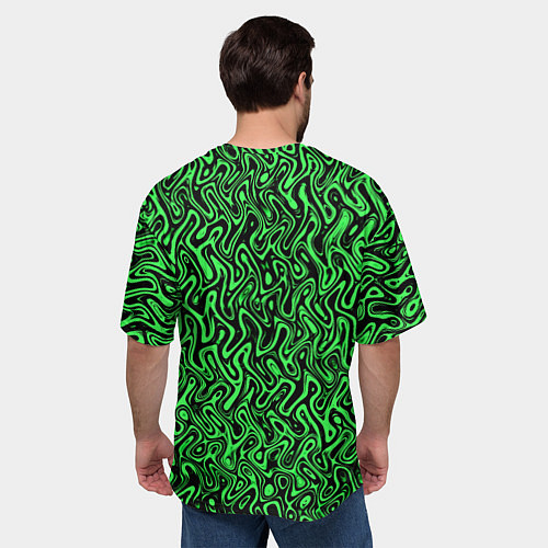 Мужская футболка оверсайз Чёрно-зелёный абстрактный узор / 3D-принт – фото 4